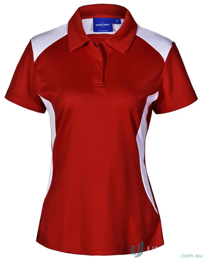 Winning Spirit Ladies Truedry Winner Polo in red and white short-sleeve style
