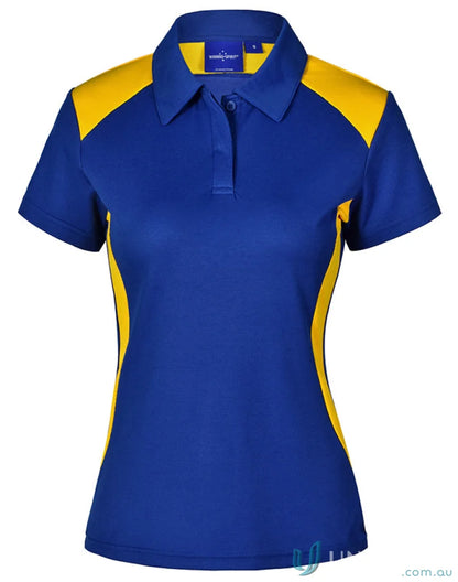 Winning Spirit Ladies TrueDry Winner Polo in royal blue with yellow raglan sleeves