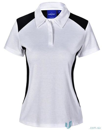 Winning Spirit Ladies TrueDry Winner Polo shirt with black shoulder and side panels