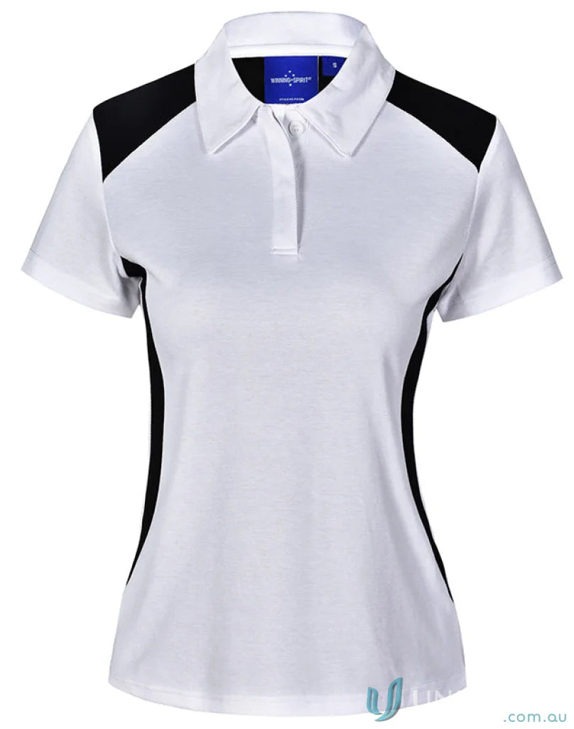 Winning Spirit Ladies TrueDry Winner Polo shirt with black shoulder and side panels