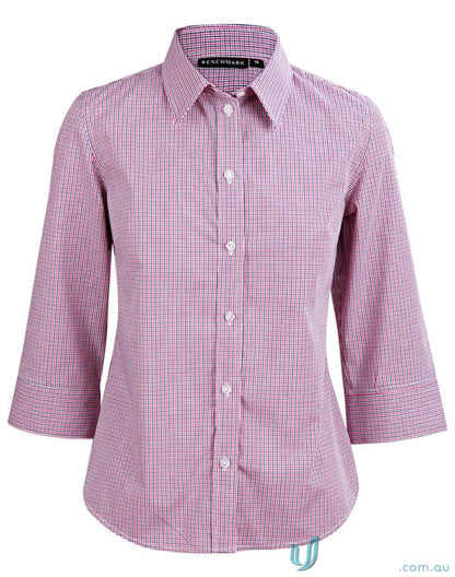 Pink and white checkered mini gingham sleeve shirt from Winning Spirit Ladies