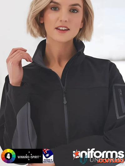 Black winning spirit ladies Whistler softshell jacket for stylish outdoor look