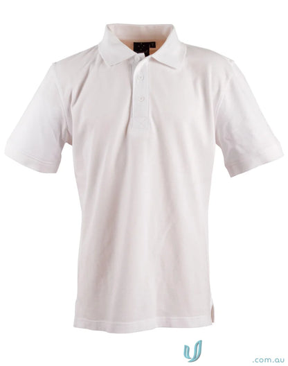 White short-sleeved polo shirt from Winning Spirit Longbeach Cotton Polo collection