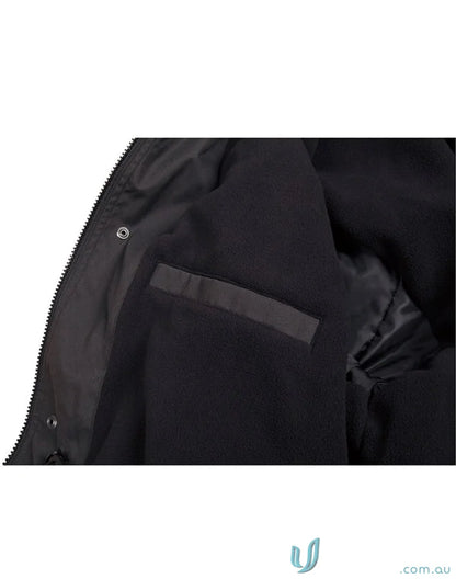 Inside of Winning Spirit Longline Stadium Jacket with zipper and internal pocket, high wind collar