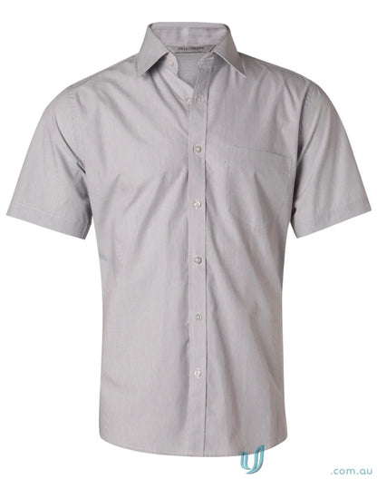 Winning Spirit Mens Fine Stripe SS Shirt, gray short sleeve men’s stripe shirt for summer