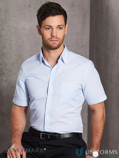 Light blue men’s fine stripe short sleeve shirt from Winning Spirit Mens Fine Stripe SS Shirt