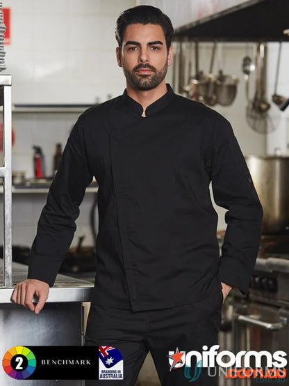 Black chef’s uniform in Winning Spirit Mens functional chef jacket for mens functional chef style