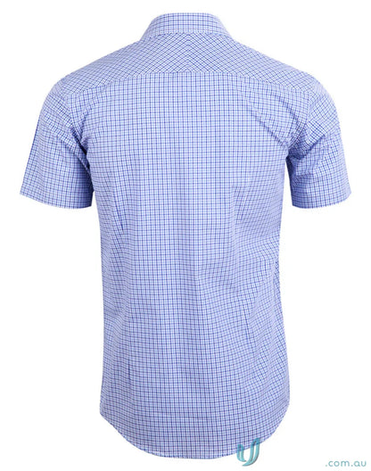 Blue check short sleeve shirt from Winning Spirit Men’s Multi-Tone Check Short Sleeve Shirt m7320s