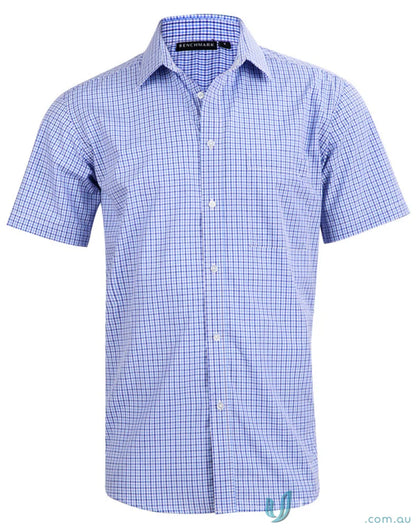 Blue and white check short sleeve shirt for men’s multi-tone style, style m7320s
