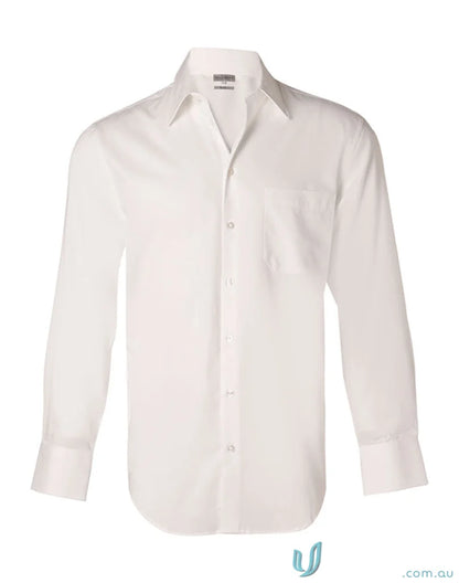 White long-sleeved Winning Spirit Nano Tech men’s nano™ tech shirt for a sleek look