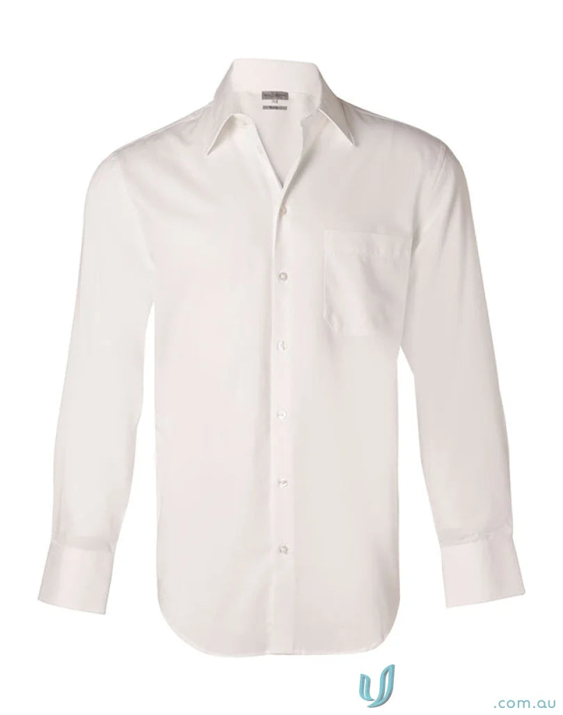 White long-sleeved Winning Spirit Nano Tech men’s nano™ tech shirt for a sleek look