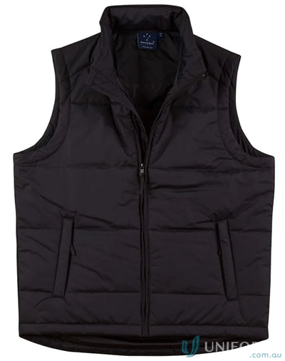 Black Winning Spirit Nylon Rip-Stop Padded Vest with Zip Pockets, JK29 Padded Vest