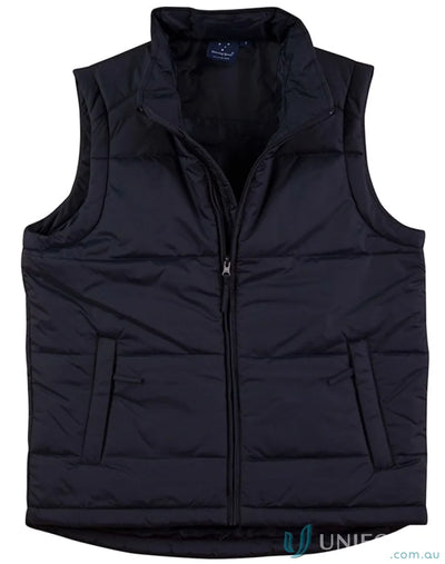 Black JK29 Padded Vest with zippered welt pockets made of durable nylon rip-stop fabric