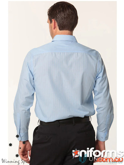 Light blue Winning Spirit Pinstripe LS Shirt with convenient chest pocket for a cool vibe