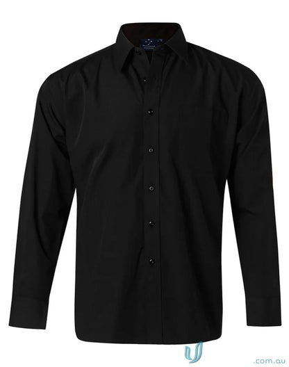 Black long-sleeved Winning Spirit Poplin LS Shirt for men, perfect long sleeve business look