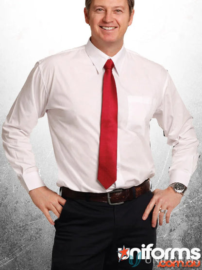 Man in white shirt and red tie wearing bs01l men’s poplin long sleeve business shirt