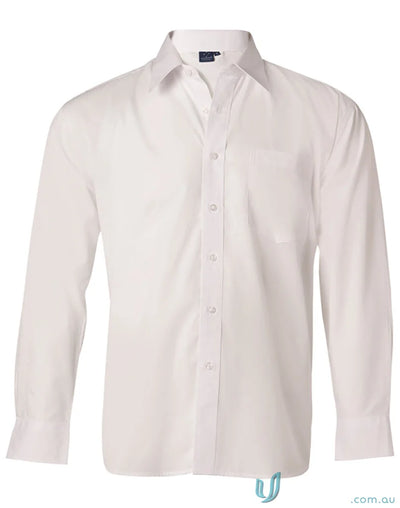 White long-sleeved dress shirt from Winning Spirit Poplin LS Shirt bs01l mens poplin long sleeve business shirt
