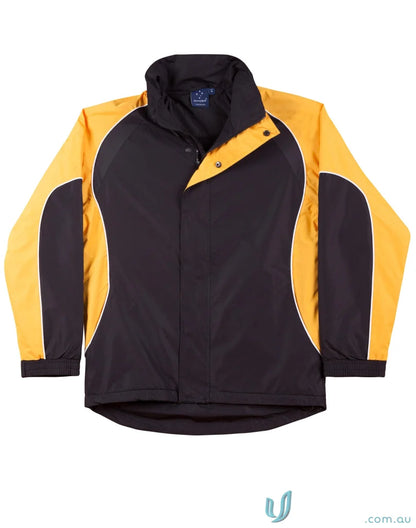 Black and gold rain jacket from Winning Spirit Unisex Arena Jacket with elasticated cuffs