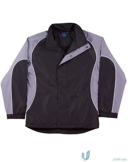 Black and gray Winning Spirit Unisex Arena Jacket with elasticated adjustable cuffs and jk77 arena style