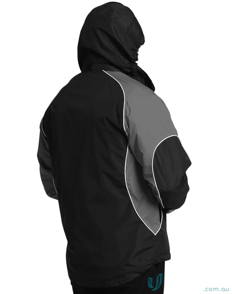 Black and gray Winning Spirit Unisex Arena Jacket with jk77 arena design and elasticated cuffs
