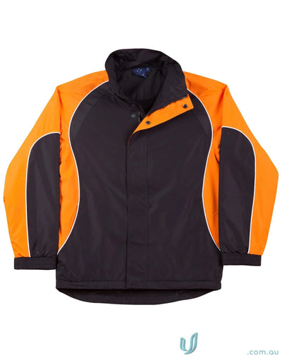 Orange and black Winning Spirit Unisex Arena Jacket with elasticated adjustable cuffs and JK77 Arena style