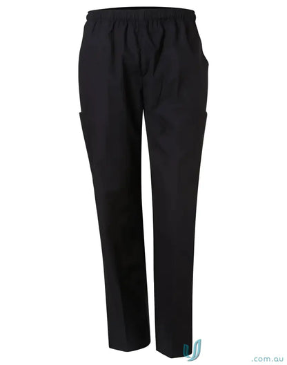 Black elastic waist scrub pants with cargo pockets from Winning Spirit Unisex Scrub M9370 for healthcare professionals