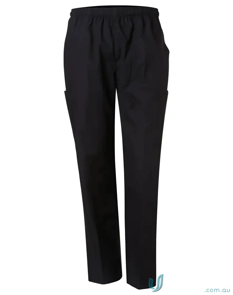 Black elastic waist scrub pants with cargo pockets from Winning Spirit Unisex Scrub M9370 for healthcare professionals