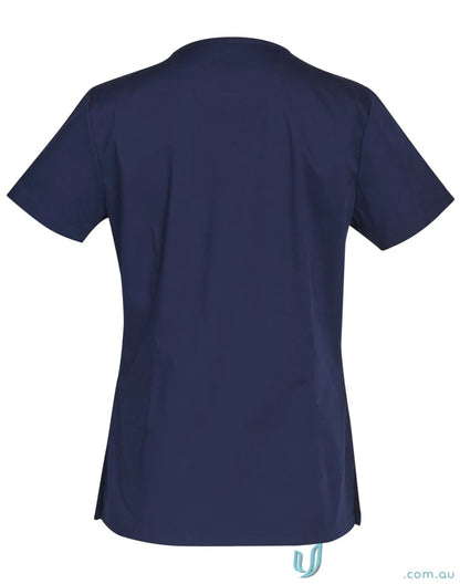 Navy blue Winning Spirit V-Neck Contrast Trim Scrub Top with permanent anti-microbial finish