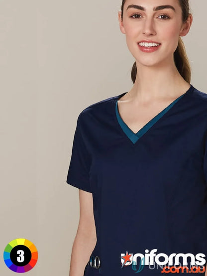 Navy blue Winning Spirit V-Neck Contrast Trim Scrub Top with permanent anti-microbial feel