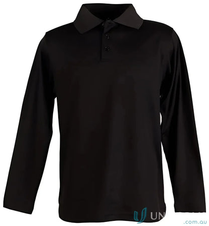 Black long-sleeved Winning Spirit Victory TrueDry LS Polo shirt with cotton backing