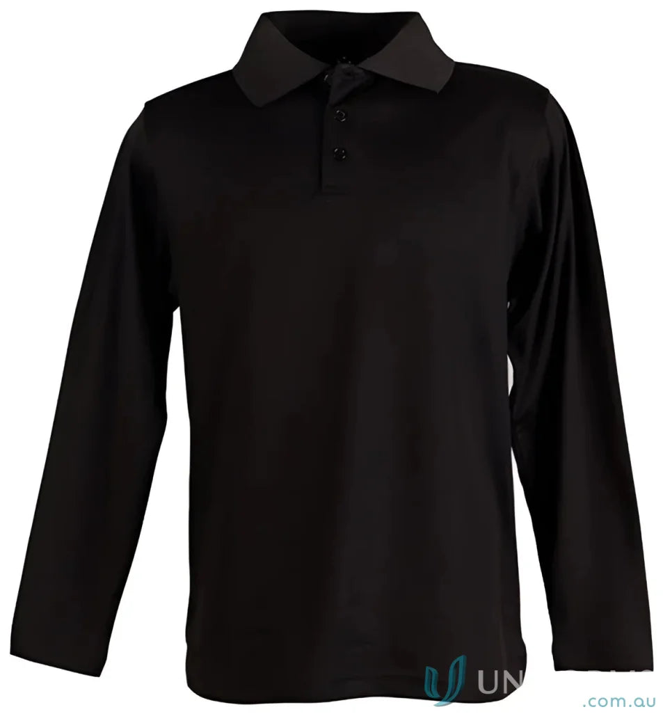 Black long-sleeved Winning Spirit Victory TrueDry LS Polo shirt with cotton backing