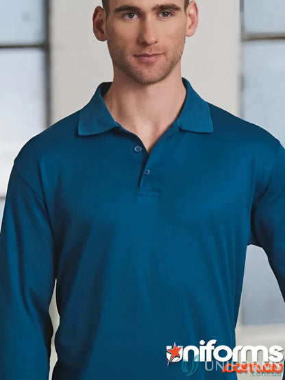 Blue Long-Sleeved Polo from Winning Spirit Victory TrueDry LS Polo with Cotton Backing