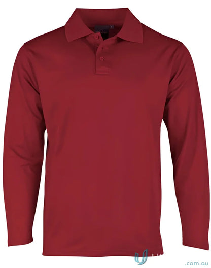 Red long-sleeved Truedry LS Polo from Victory TrueDry with cotton backing