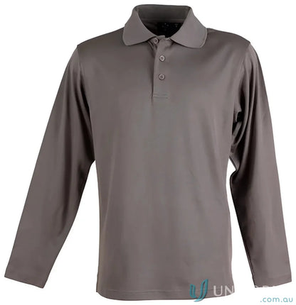 Gray long-sleeved polo from Winning Spirit Victory TrueDry LS Polo with cotton backing
