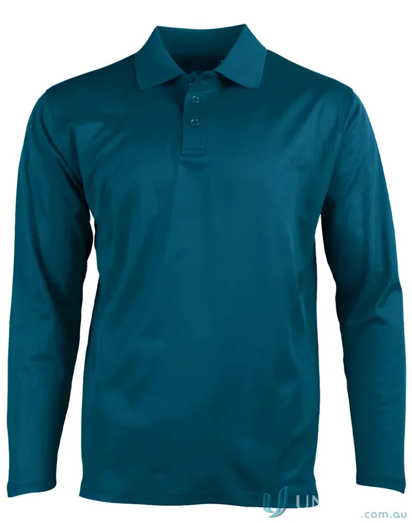 Teal Long-Sleeved Polo Shirt from Winning Spirit Victory TrueDry LS Polo featuring cotton backing