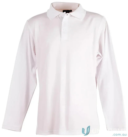 White long-sleeved truedry ls polo shirt from Winning Spirit Victory TrueDry with cotton backing