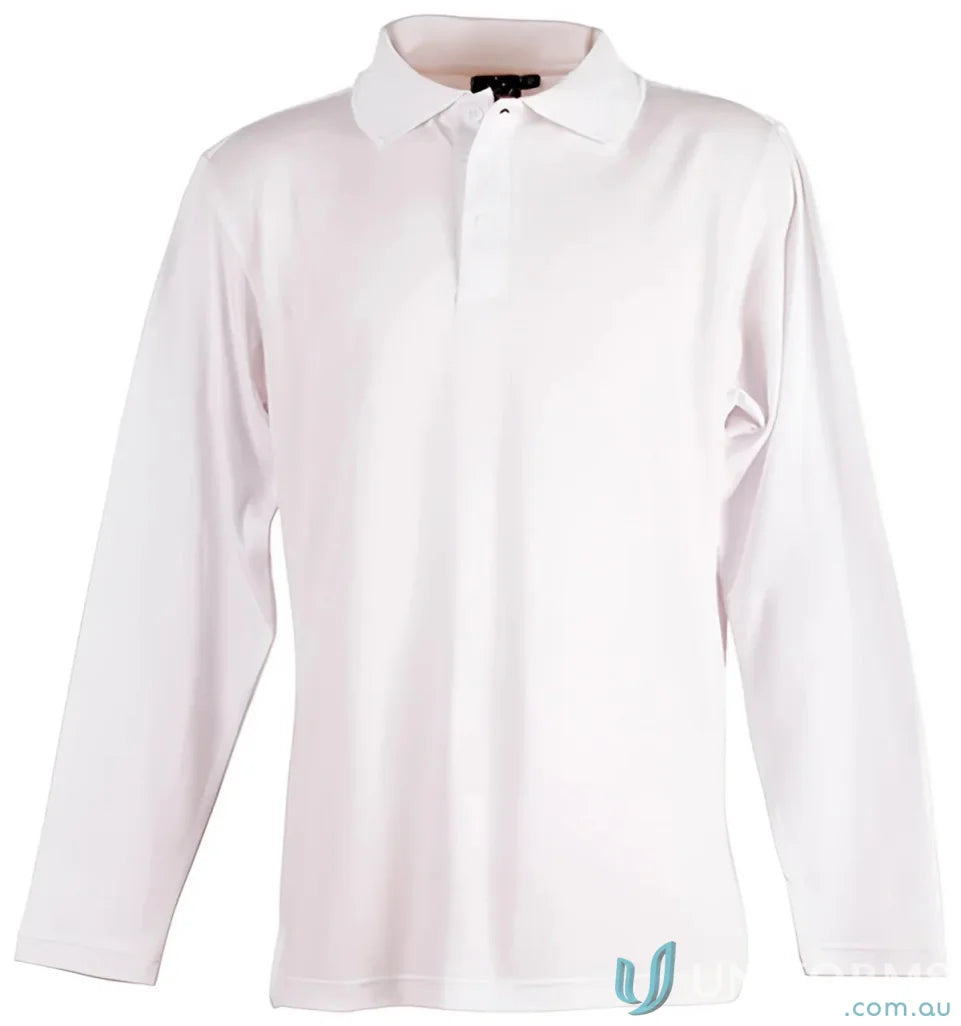 White long-sleeved truedry ls polo shirt from Winning Spirit Victory TrueDry with cotton backing
