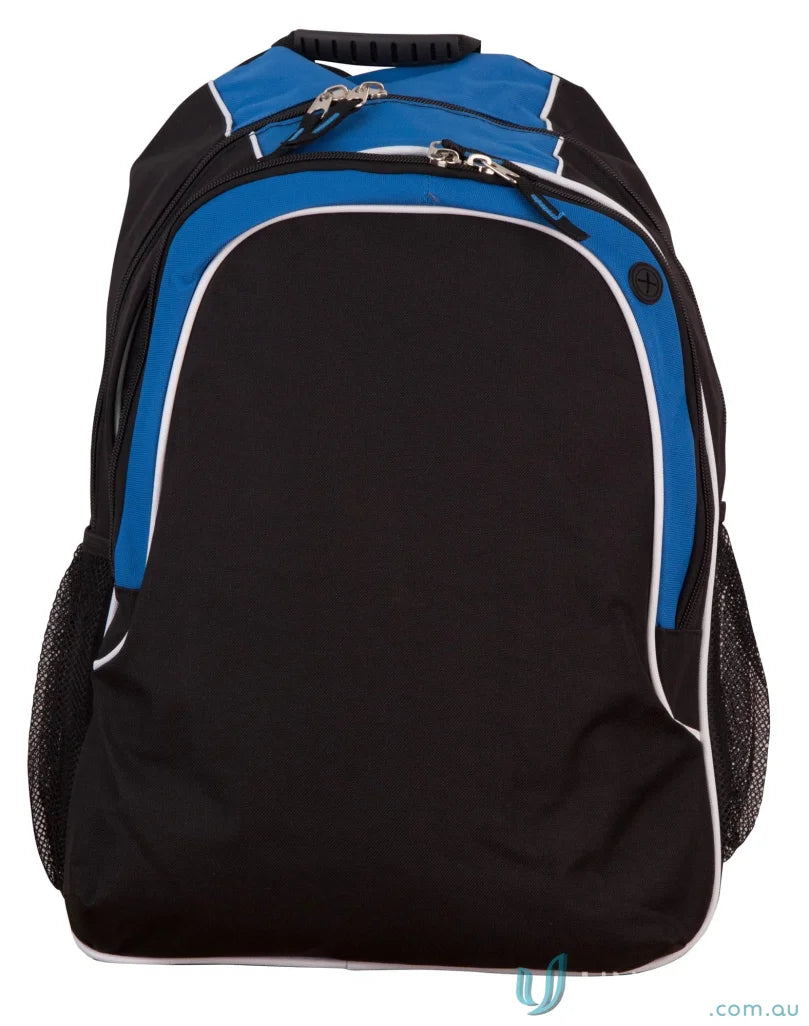 Black and blue Winning Spirit Winner Backpack with b5020 Winner Backpack organizer pockets