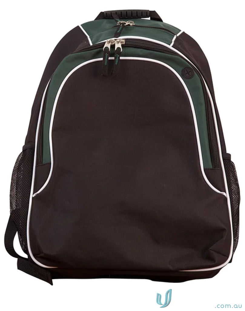 Black and green Winning Spirit Winner Backpack with organizer pockets, model b5020 winner backpack