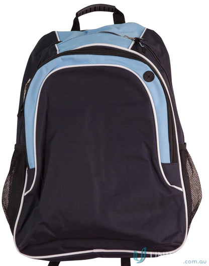 Blue and black Winning Spirit Winner backpack with organizer pockets and b5020 winner backpack tag