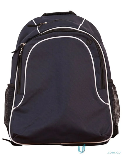 Navy blue Winning Spirit Winner Backpack with white trim and organizer pockets b5020 winner backpack