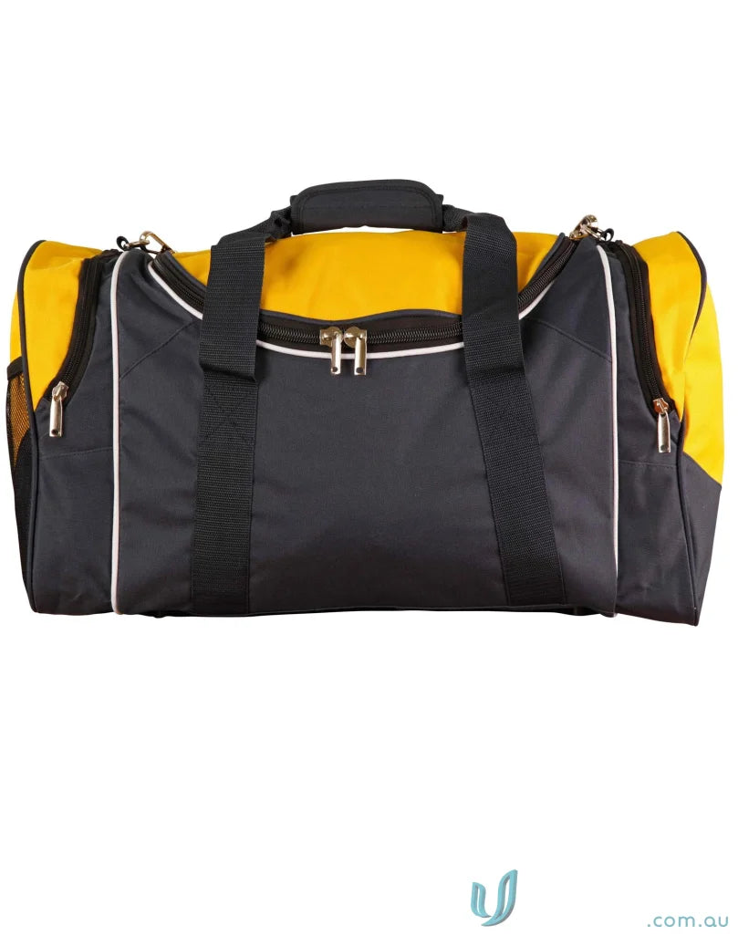 Black and yellow duffel bag from Winning Spirit Winner Sports Bag, perfect travel buddy