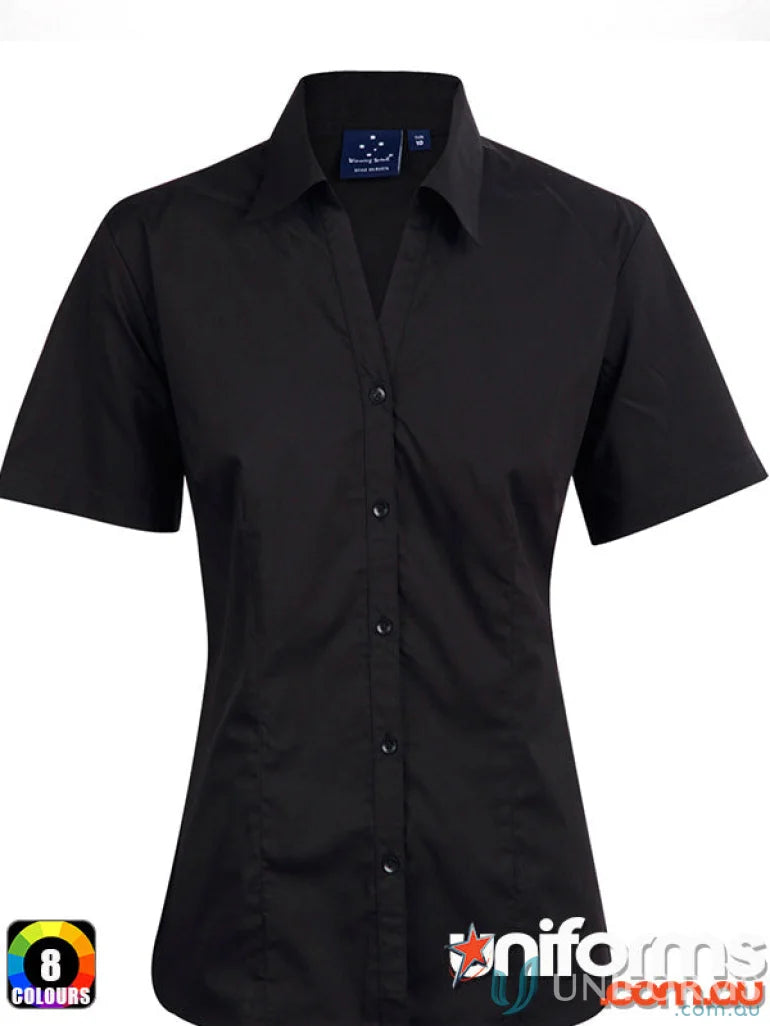 Black short-sleeved Winning Spirit Womens Executive SS Shirt with Teflon bs07s ladies fabric