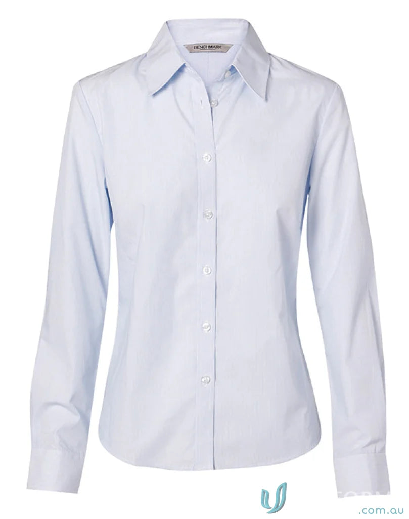 Light blue women’s fine stripe long sleeve shirt from Winning Spirit Womens Fine Stripe LS Shirt