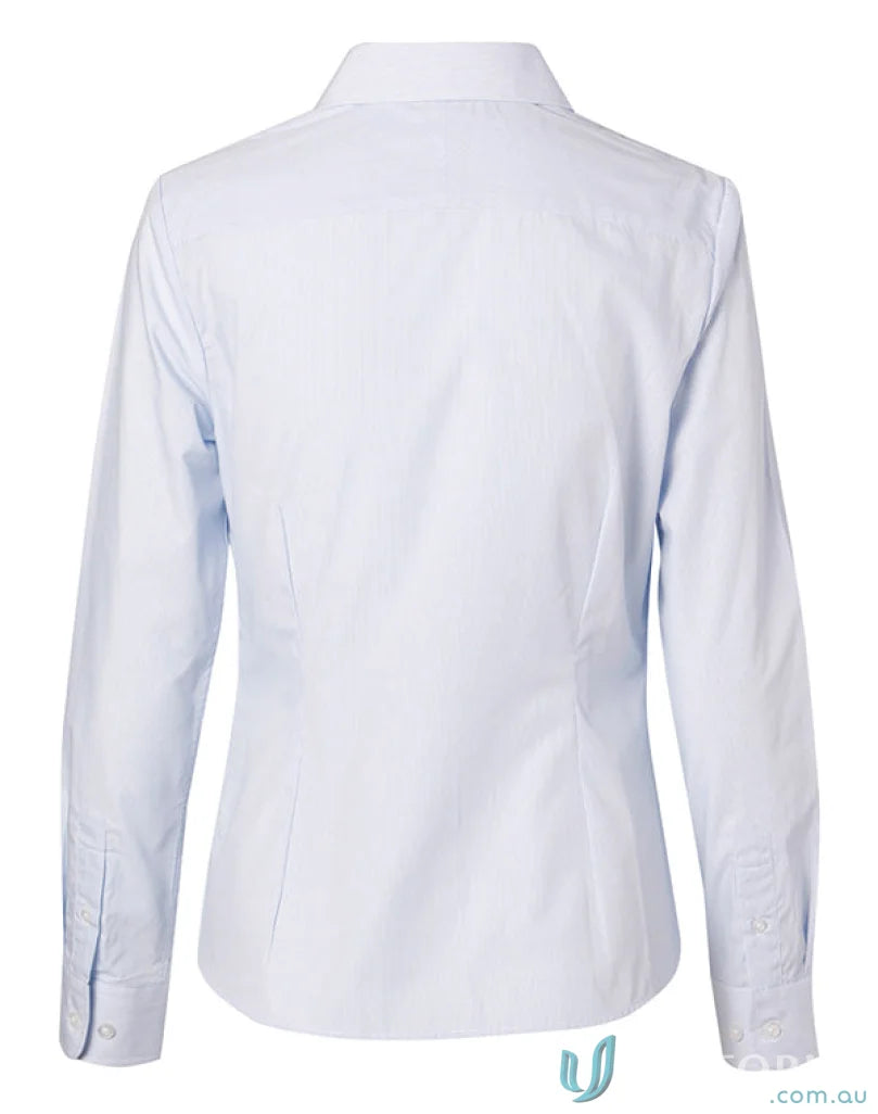 Light blue women’s fine stripe long sleeve shirt from Winning Spirit Womens Fine Stripe LS Shirt