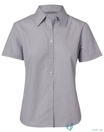 Gray striped women’s fine stripe short sleeve shirt from Winning Spirit for women