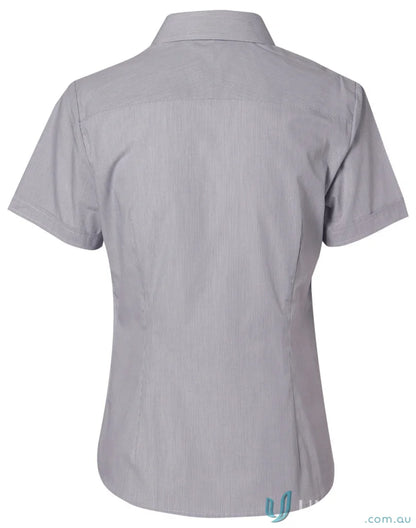 Gray striped women’s fine stripe short sleeve shirt from Winning Spirit for women
