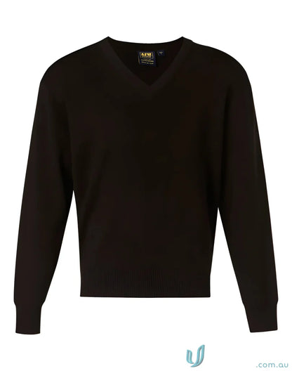 Black V-neck sweater from Winning Spirit Wool Acrylic Knit Jumper collection, stylish and comfy