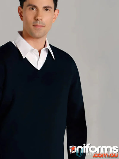 Navy V-neck sweater from Winning Spirit Wool Acrylic Knit Jumper collection, wool acrylic blend