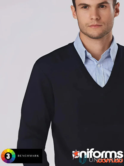 Navy V-neck sweater from Winning Spirit Wool Acrylic Knit Jumper, cozy wool acrylic blend